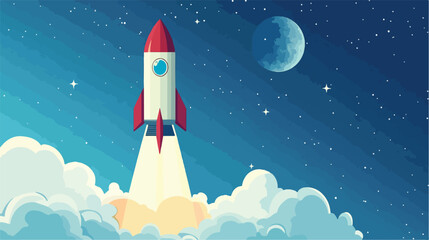 Vibrant Colored Illustration of Rocket Flying in Stratosphere