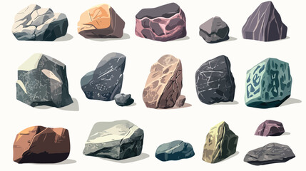 Flat Gaming Asset Rocks and Stones Collection for Designers