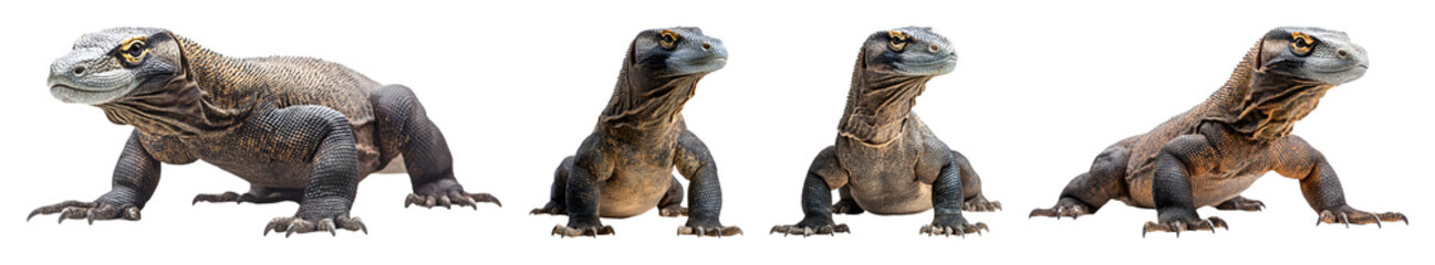 Obraz premium Four Komodo dragons on transparent background