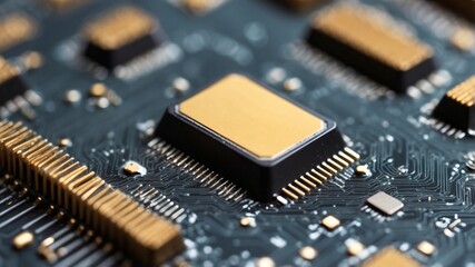 Close-up image of a computer motherboard showcasing intricate circuitry and components