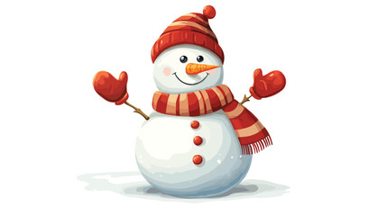 Snowman with Hat, Scarf, and Gloves Isolated on White Background