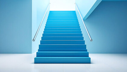 Fototapeta premium 青い階段。シンプルな階段。Blue stairs. Simple stairs.