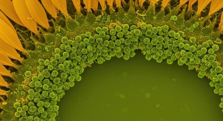Magnified botanical structure revealing a sunflower's intricate reproductive system