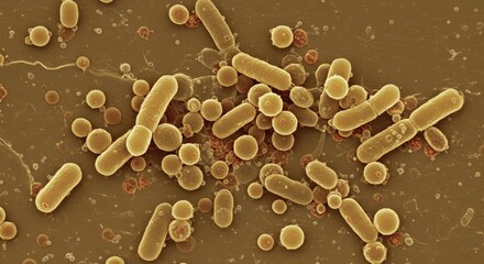 Magnified microscopic view revealing clusters of bacteria and microorganisms present within a colony