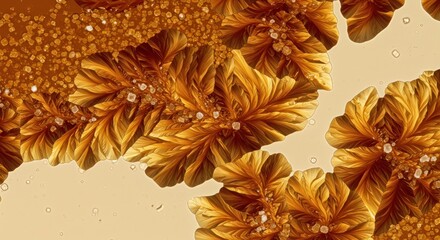 Microscopic crystals featuring intricate patterns of amber and honey shades revealing hidden worlds
