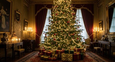 Opulent Christmas celebration featuring a richly decorated tree and luxurious presents
