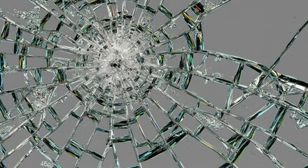 Shattered glass with intricate patterns, symbolizing fragility and destruction in detail