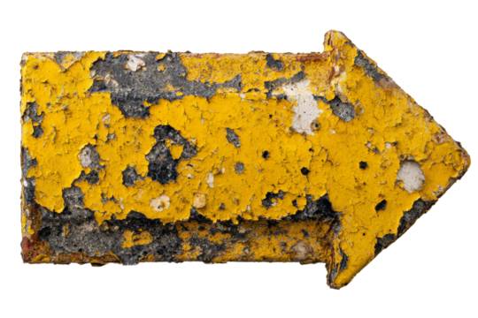 A rusted, yellow arrow pointing to the right - Powered by Adobe