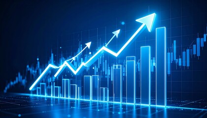 Naklejka premium Growth chart business strategy up arrow graph finance stock market or increase money profit diagram on financial concept success economy investment background with digital progress trade bar target