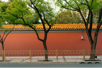 Red exterior wall of forbidden city in Beijing