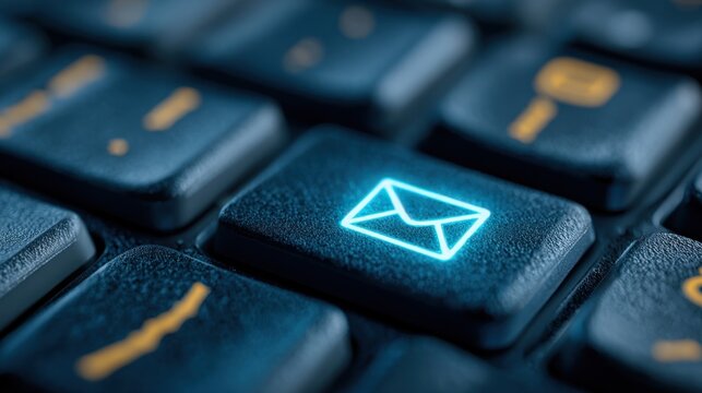 Engaging handson keyboard closeup featuring a blue notification sign layered over the display symbolizing the importance of staying informed in a technologydriven world.