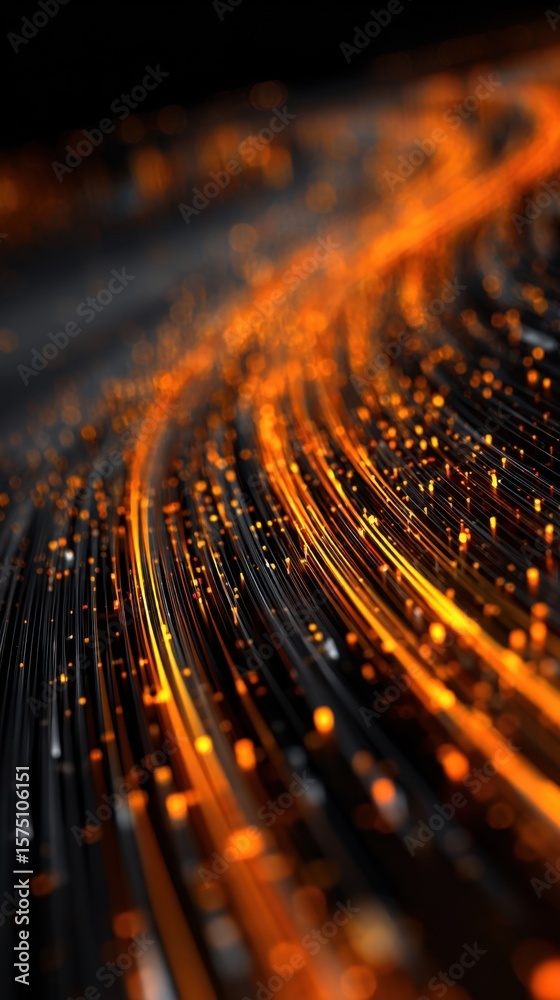 Poster abstract representation of swift data movement featuring luminous orange streaks set against a dark 
