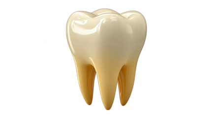 A detailed molar tooth with a healthy enamel is isolated on transparent background, showcasing dental anatomy and oral hygiene