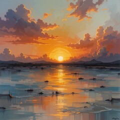 Tranquil Sunset Over Serene Lake with Reflections