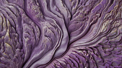 Obraz premium Close-up view of textured purple cabbage leaves, showcasing intricate folds and patterns.