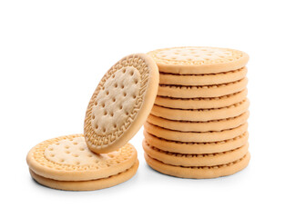 Many sweet cookies on white background