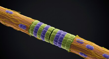Detailed microscopy visualization showcasing the intricate structure of a myelinated nerve fiber