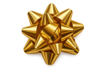 Gold metallic ribbon creating an elegant bow, ideal for holiday gift decoration, on a transparent background