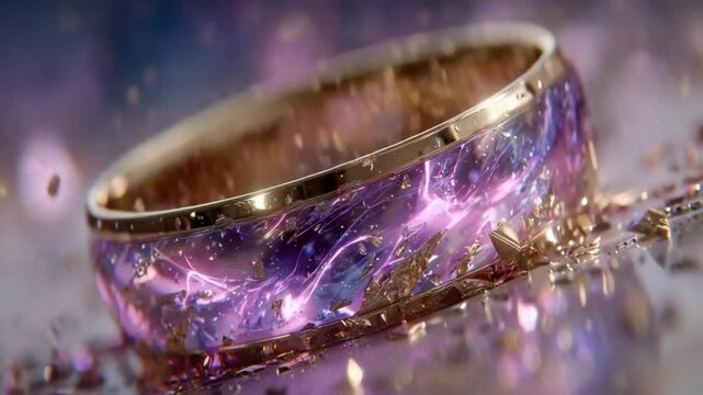 Enigmatic auric ring with sparkling particles, captivating glow and soft reflections, creates