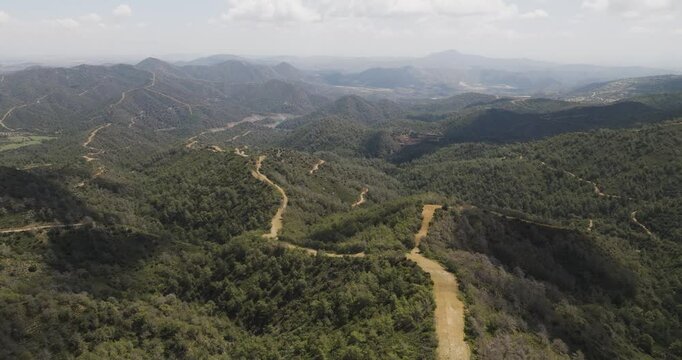 Aerial view of Troodos Mountains and valley, Cyprus.