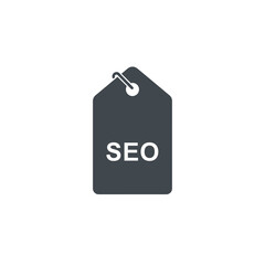 SEO tag icon in dark color with rounded edges, monochrome vector, transparent background. Search engine optimization, keyword tag, digital marketing, website promotion, content strategy, web analytics