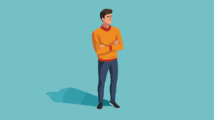 Confident Isometric Man Standing Casually with Raised Arms