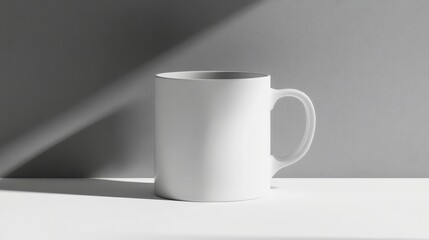 Fototapeta premium Blank white mug on a white surface.