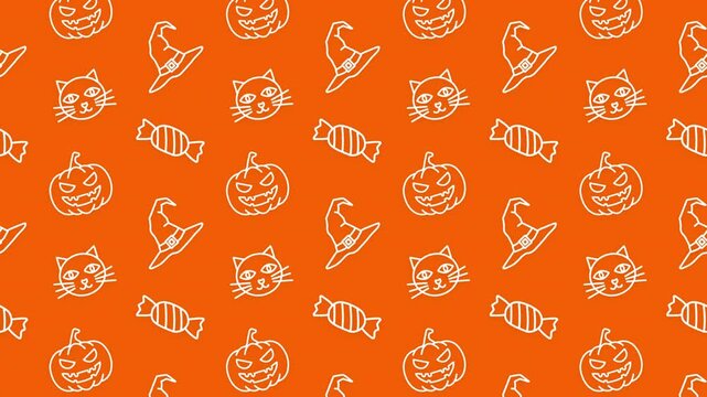 Halloween Icons Background Loop Animation &mdash; Minimal and Seamless.  シームレスループするハロウィンアイコンのパターンアニメーション