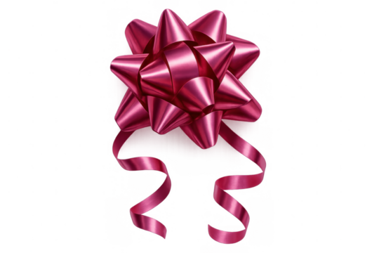 Shiny pink bow with ribbons isolated on transparent background, perfect for gift wrapping and festive decorations