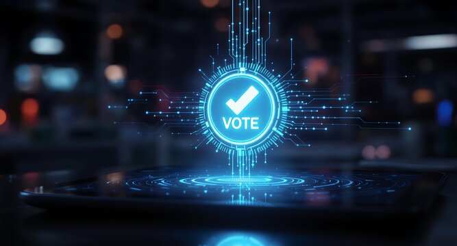 Digital Voting Experience Futuristic Vote Button Interface Design
