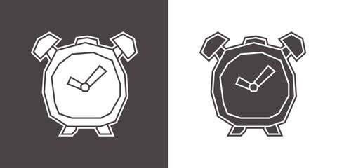 Alarm Clock Icon in Black Filled and White Filled Cutout Style