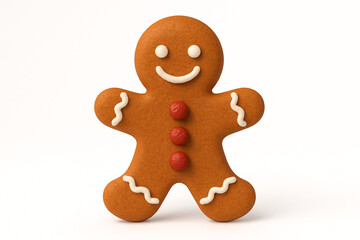 Obraz premium Close up of a single gingerbread man cookie with white icing and red buttons on a white background