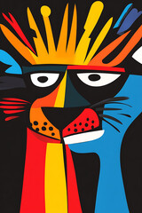 Abstract colorful lion face illustration with vibrant colors and geometric shapes
