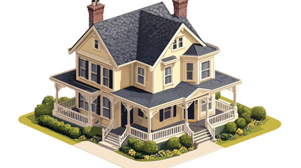 Isometric Suburban Home with Black Gable Roof