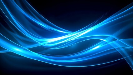 Naklejka premium Abstract blue light waves swirl gracefully against a dark background, creating a dynamic and futuristic visual effect.
