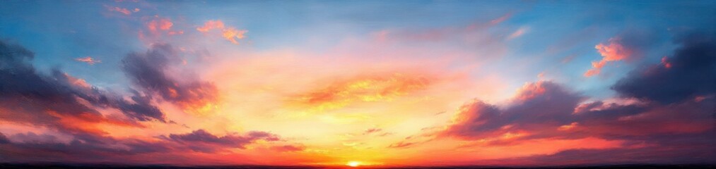 Obraz premium Vibrant sunset sky with dramatic clouds and warm glowing horizon creating a peaceful and awe-inspiring atmosphere