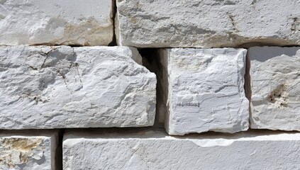 White stone blocks wall outdoors, daylight.  Possible use Background