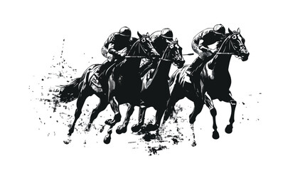 Dynamic Black and White Vector Illustration of Horse Racing