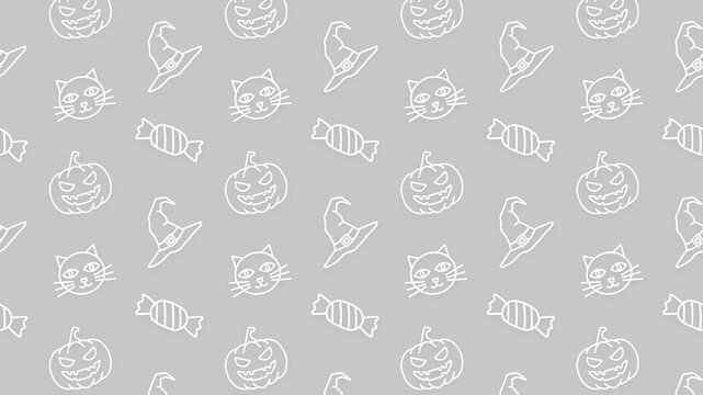 Halloween Icons Background Loop Animation &mdash; Minimal and Seamless.  シームレスループするハロウィンアイコンのパターンアニメーション