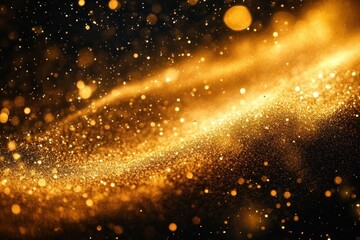 Close-up of glowing golden particles swirling in a dynamic wave pattern evoking a sense of magic and energy