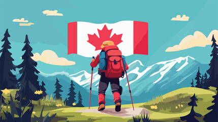 Canada Flag Mascot Hiker Illustration: Explore the Great Outdoors!