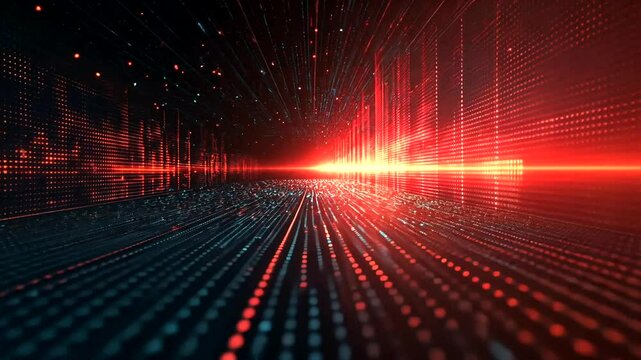 Abstract digital tunnel with neon lights, representing advanced technology concepts