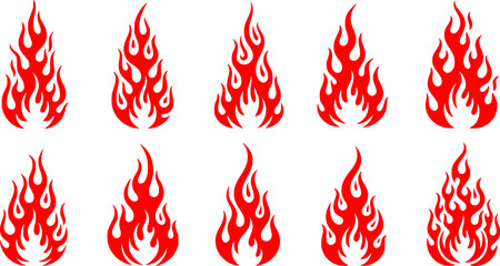Silhouette Fire flames. Old school tattoo neo-tribal style or silhouette flame for cars. set vector icons. Fire sign. Fire flame icon isolated on white background. Vector illustration