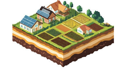 Isometric Block with Layers of Earth in Rural Scene