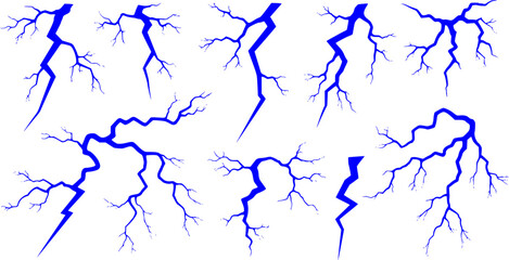 Vector lightning silhouettes set. Thunderstorm design. Vector illustration
