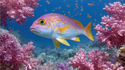 Obraz premium ocean fish underwater swimming through a colorful coral reef. 