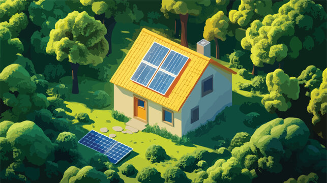 Modern Isometric House with Solar Panels | Green Energy Home Concept