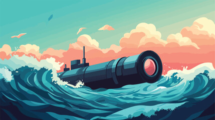 Underwater Metal Periscope Viewing Waves Above Water