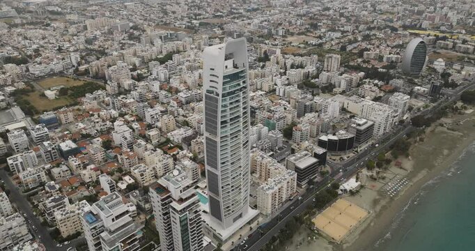 Aerial view of urban cityscape with skyscrapers, Cyprus.