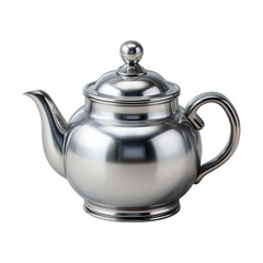 A shiny silver metal teapot is isolated on transparent background, ready for brewing a warm and comforting cup of tea